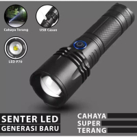 Super LED Terang Jarak Jauh Batre Tahan Lama Waterproof Anti Air Senter P50 Cas Swat Lampu Senter Po