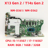 NM-D361/NM-D362 For Lenovo X13 Gen 2/T14s Gen 2 Laptop Motherboard CPU: I5-1135G7 I7-1165G7 RAM: 8GB / 16GB / 32GB 100% Test OK