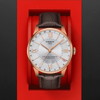 TISSOT天梭 官方授權 杜魯爾系列 典雅羅馬GMT機械腕錶-棕 禮物推薦 畢業禮物 42mm/T0994293603800