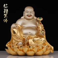 40cm large Asia Royal Shrine TOP figure 24k gold plating Maitreya God of wealth buddha Prosperity GOOD LUCK FENG SHUI God statue