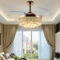 Modern LED Crystal Ceiling Fan Light Remote Control Chandelier Ceiling Fan Lamp Living Room Bedroom Fan 42 Inch 52 Inch