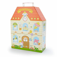 小禮堂 Sanrio大集合 手提收納盒 紙質 房屋型 玩偶收納 模型娃娃屋 (米橘 復古學園)