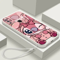 Cartoon Cute Stitch Love Heart Angel Girl Case For Vivo Y21 Y33 Y21S Y51S Y17S Y53S V20SE V20 Pro Lanyard Tpu Phone Cover