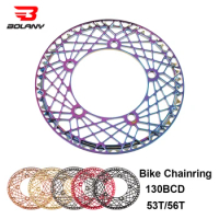 BOLANY 130 BCD BMX Folding Bike Chainwheel CNC AL Hollow Design Ultralight Chain Wheel 53T 56T Rainbow Plating Chainring