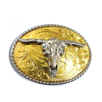 Western Bull Head 3D Silver Golden Color Oval Belt Buckles Luxury Men's Cowboy Heavy Pin Buckles Free Loops Belt Embelishmets