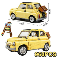 Blok Bangunan Fiat 500 Teknikal, 960PCS, Model Kereta Kuning Klasik 10271, Pencipta Blok Bangunan, M
