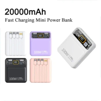 Power Bank 20000mAh Fast Charging Built in Cable Portable Charger Powerbank External Battery Pack for iPhone 14 Xiaomi Poverbank