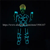 Led Luminous Colorful EL Cold Wire Robot Suit DJ DS Illuminated Ballroom Costume Dance Clothing For Stage Nightclub Clothes
