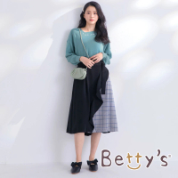 【betty’s 貝蒂思】千鳥格拼接長版荷葉裙(黑色)