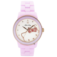 HELLO KITTY 凱蒂貓 粉紅甜心陶瓷手錶-白x粉/36mm