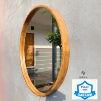 cermin bulat besar 80 cm / cermin dinding bulat jati A1