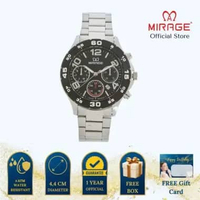Mirage Jam Tangan Pria Analog 8810 M Silver Original Stainless Plat Putih