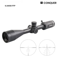 1 Conquer 6-24×50 FFP Features R3 Zero Stop Turrets Riflescope For Hunting Airsoft Spotting Ranging ReticleRifle Scopes