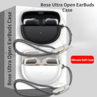 For Bose Ultra Open EarBuds Case Pure Color Silicone Soft Case Cute Lanyard Pendant Bose Ultra Open EarBuds Protective Cover