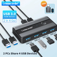 Lemorele USB KVM Switch Adapter USB 3.0 Switcher 2 Input 4 Output USB Switch KVM Switcher Printer Sharer For Computer Keyboard