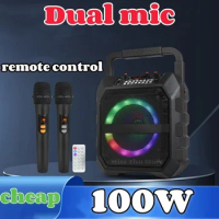 100W wireless Bluetooth dual microphone remote control portable speaker home KTV karaoke sound system supporting FM reception