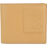 LOEWE LOGO 浮雕壓紋標誌牛皮八卡對折短夾(棕色)