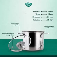 Royal Life High Pot Series / Mini Saucepot / Panci Tinggi Mini Stainless untuk Pasta / Kaldu 14cm