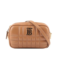 【BURBERRY】Lola 縫線小羊皮迷你相機包(楓木棕色)