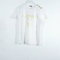 Kaos BALMAIN B CIRCLE LOGO GOLD FLOCKED WHITE TSHIRT 100% ORIGINAL M