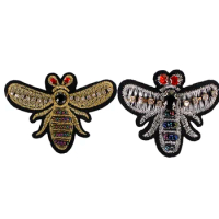 Handmade Beaded Bee Patches Gold Silver Embroidery Applique Badges for Clothes Shoes Decorated DIY Sewing Supplies 20 pieces