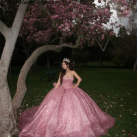 Princess Strapless Corset Shinning Ball Gown Quinceanera Dress Birthday Prom Dress Mexican Sweet 15 16 Dress vestidos de gala