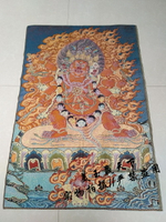 藏傳佛教尼泊爾金絲織錦唐卡畫一頭六臂馬頭明王忿怒蓮師金剛菩薩