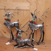 Christmas Elk Reindeer Chrismas Tree Scene Decoration Props Literary Retro Wrought Iron Spray Paint Home Decor Holiday Gifts