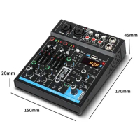 4 Channel Audio Mixer Bluetooth Mini Sound Card Audio DJ 16 Digital Effects USB Recording Noise Reduction Console For Singing