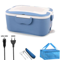 220V 12V 24V Electric Lunch Box Stainless Steel Thicken Car Truck Office School EU Plug Food Heating Warmer Container 1.5L Set