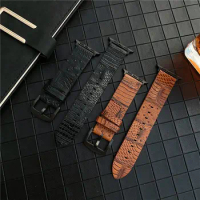 Genuine Leather Crocodile Ostrich Sport Band for Apple Watch Series 7 6 5 4 3 2 Wrist Strap 38mm 41mm 44mm 45mm