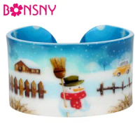 Bonsny Plastic Christmas Snowman Tree Bangles Bracelets Crafts New Year Winter Navidad Gift Jewelry For Women Girls Ladies Party