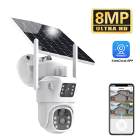 Kamera Keselamatan PTZ Dual Lens Dual Screen 5G&2.4GHZ WIFI dengan Tenaga Suria, Bateri, 8MP 4K CCTV