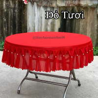 Khăn Bàn Tròn Kết Chuỗi Vải Xốp Gỗ 1m2