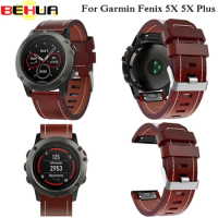 BEHUA Leather Wrist Watch Strap Easy fit Quick Bracelet Belt 26MM For Garmin Fenix 3/ Fenix 5X 5X Plus 6X 6X Pro Smart WristBand