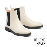 【HELENE_SPARK】極簡率性純色拼接羊皮切爾西低跟短靴(米)