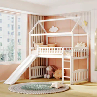 Premium White Twin Loft Bed with Slide for Kids - Sturdy Pine Wood Frame and Safety Guardrails