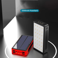 Solar Power Bank 50000mAh Camping Light Portable Fast Charging Powerbank External Battery Pack for iPhone Samsung Huawei Xiaomi
