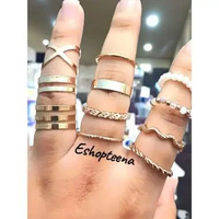 C07#2 Cincin Titanium GOLD SILVER SET part 2 Retro Anti Karat_Cincin Titanium Wanita Korea Fashion P