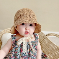 網紅寶寶蕾絲系帶親子草帽韓版兒童遮陽帽春夏嬰兒女小童草編帽子