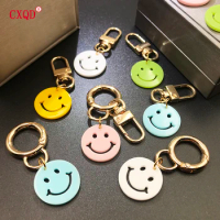 Round Smile Face Keychain Key Ring for Women Men Gifts Fashion Cartoon Bag Air Pods Box Car Phone Accessories Jewelry Wholesale