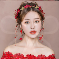 化妝師推薦新娘頭飾高級感紅色中式婚紗敬酒服發飾結婚配飾品套裝