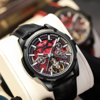AILANG new luxury red man watch hollow mechanical automatic watch men's fashion waterproof tourbillon watch