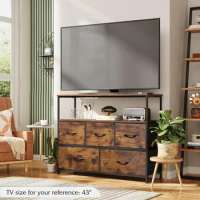 TV Stand,Entertainment Center with Fabric Drawers,Media Console Table with Open Shelves for TVs up to 45 inch,TV Cabinet Brown