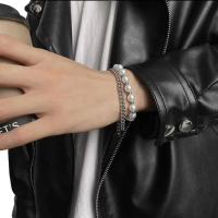 [COD]Gelang Rantai Titanium Steel Mutiara Double Layer Pria Wanita Anti Karat Adjustable 18-20cm Sil