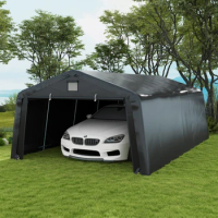 12' x 20' Portable Garage, Carport Heavy Duty Car Port Canopy with Ventilation Windows and Large Roll-up Door, Black