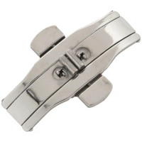 Double Push Button Butterfly Clasp Buckle Silver For 21mm Watch Band Strap