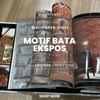 Wallpaper Vinyl Dinding Batu Bata Ekspos Kasar Rustic Industrial Merah Abu Orange Cokelat Putih