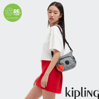 『牛角包』Kipling 黑綠抽象印花小巧多層側背包-GABBIE MINI