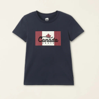 Roots女裝-加拿大日系列 加拿大國旗有機棉修身短袖T恤(軍藍色)-XXL